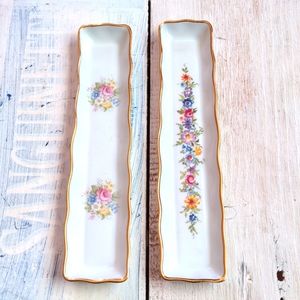 Pair vintage Limoges jewelry trays knife holders